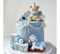 BIZY Cake Decoration Set - Teddy Bear Car Blue BOY Lettering BABY ROCZEK