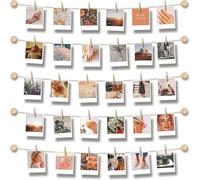 BIZYAC Hanging Photo Display Room Wall Decor - Sculptural Picture Frames Collage - 5 Strings with 30 Clips - 3M Self Adhesive Hooks - No Holes Drilling - 30 x 30 inch
