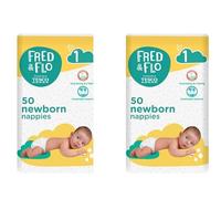 Bizzal Fred & Flo Newborn Nappies Size 1, Breathable Material, Long Lasting Dry Feeling, 100 Count (2 x 50 Pack)