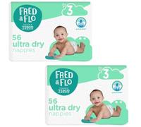 Bizzal Fred & Flo Ultra Dry Nappies, Size 3, 56 Count, 2 Pack, Up to 2X Drier, Snug Fit Design, Exclusive to Tesco