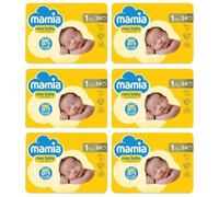 Bizzal Mamia New Baby Nappies, Size 1, 2-5kg, Fast Absorbing with Leak Lock Pockets, 144 Count (6 x 24 Pack)