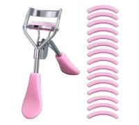 Bizzal Portable Eyelash Curler with Silicone Pads, Stainless Steel, Pink with Comb, Non-Damaging, for Eyelash Extension, Curling Tool, Unisex