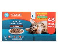 Bizzal Vitacat Meaty Selection in Gravy, Chicken, Beef, Lamb and Poultry, 48 Pouches, 100g Each