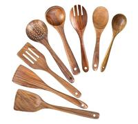 Bizzal Wood Spoons for Cooking, Nonstick Kitchen Utensil Set - 8-Pack Teak Wooden Spoons Cooking Utensil Set, Non-Scratch Natural Teak Wooden Utensils for Cooking.