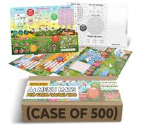BIZZI Menu Mat - A4 Kids Activity Packs of 500 - Includes Learning Games Like Crosswords, Mazes, Colouring & More - Double-Sided, Printer Friendly Sheets - with 4 Fun Designs: Pet, Farm, Safari, Zoo