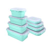 BJ Collapsible Food Storage Containers with Lids, Set of 4 Rectangle Bowls for Camper Storage and Organization, Cool Stuff for RV Camping Accessories for Inside Must Haves, Flat Box Stacks, Blue