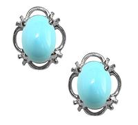 BJC® 9ct White Gold Natural Turquoise 1.50ct Oval Filigree Stud Earrings With Luxurious Signature Gift Box