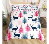 BJCJGGL Double Duvet Cover Set Christmas Tree Deer Bedding Set for Kids and Aldult - Duvet Cover with Zipper Closure and 2 Pillowcases 19.7"x 29.5" - Soft Hypoallergenic Microfiber Quilt Cover