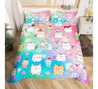 BJCJGGL Double Duvet Cover Set Rainbow Cat Bedding Set for Kids and Aldult - Duvet Cover with Zipper Closure and 2 Pillowcases 19.7"x 29.5" - Soft Hypoallergenic Microfiber Quilt Cover