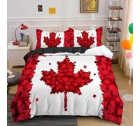 BJCJGGL Double Duvet Cover Set Red Maple Leaf Bedding Set for Kids and Aldult - Duvet Cover with Zipper Closure and 2 Pillowcases 19.7"x 29.5" - Soft Hypoallergenic Microfiber Quilt Cover