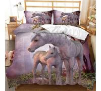 BJCJGGL King Size Duvet Set White Horse Bedding Set for Aldult Kids - Duvet Cover with Zipper Closure and 2 Pillowcases 19.7"x 29.5" - Soft Breathable Microfiber Quilt Cover 90.5"x 86.6"