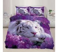 BJCJGGL Single Bedding Set White Tiger Duvet Cover for Kids - Bedding Set with Zipper Closure and 2 Pillowcases 19.7"x 29.5" - Soft Hypoallergenic Microfiber Duvet Cover 53.1"x 78.7"