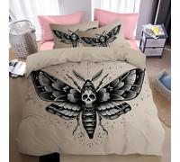 BJCJGGL Single Duvet Sets Black Death'S Head Moth Bedding Set for Kids - Duvet Cover with Zipper Closure and 2 Pillowcases 19.7"x 29.5" - Soft Breathable Microfiber Quilt Cover 61"x 86.6"