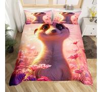 BJCJGGL Single Duvet Sets Cute Meerkat Bedding Set for Kids - Duvet Cover with Zipper Closure and 2 Pillowcases 19.7"x 29.5" - Soft Breathable Microfiber Quilt Cover 61"x 86.6"
