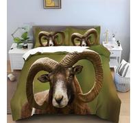 BJCJGGL Single Duvet Sets European Bighorn Sheep Bedding Set for Kids - Duvet Cover with Zipper Closure and 2 Pillowcases 19.7"x 29.5" - Soft Breathable Microfiber Quilt Cover 61"x 86.6"