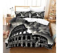 BJCJGGL Single Duvet Sets Gray Roman Architecture Bedding Set for Kids - Duvet Cover with Zipper Closure and 2 Pillowcases 19.7"x 29.5" - Soft Breathable Microfiber Quilt Cover 61"x 86.6"