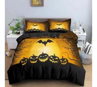 BJCJGGL Single Duvet Sets Pumpkin And Bats Bedding Set for Kids - Duvet Cover with Zipper Closure and 2 Pillowcases 19.7"x 29.5" - Soft Breathable Microfiber Quilt Cover 61"x 86.6"