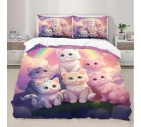 BJCJGGL Single Duvet Sets Rainbow Cat Bedding Set for Kids - Duvet Cover with Zipper Closure and 2 Pillowcases 19.7"x 29.5" - Soft Breathable Microfiber Quilt Cover 61"x 86.6"