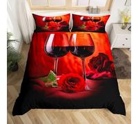 BJCJGGL Super King Size Duvet Set Red Wine Glass Bedding for Aldult Kids - Duvet Cover with Zipper Closure and 2 Pillowcases 19.7"x 29.5" - Hypoallergenic Microfiber Cover 102.3"x 86.6"
