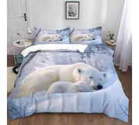 BJCJGGL Super King Size Duvet Set White Polar Bear Bedding for Aldult Kids - Duvet Cover with Zipper Closure and 2 Pillowcases 19.7"x 29.5" - Hypoallergenic Microfiber Cover 102.3"x 86.6"