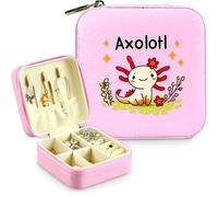 BJDAMAI Axolotl Jewelry Box, Axolotl Gifts For Teens Teenage Girls Kids Age 6 7 8 9 10 11 12, Axolotl Lovers Stuff Items Accessories Things Decor, Travel Ring Earrings Necklace Organizer Holder!