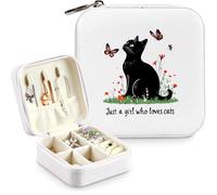 BJDAMAI Black Cat Jewelry Box, Gifts For Kids Teens Girls, Black Cat Lovers Stuff Items Accessories Things Merchandise Decor Merch, Travel Ring Earrings Necklace Organizer Holder!