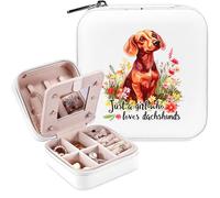 BJDAMAI Dachshund Jewelry Box, Gifts For Teens Girls, Dachshund Lovers Stuff Items Accessories Things Merchandise Decor Merch, Travel Ring Earrings Necklace Organizer Holder!