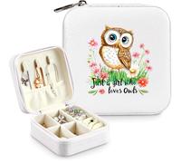 BJDAMAI Owl Jewelry Box, Gifts For Kids Teens Girls, Owl Lovers Stuff Items Accessories Things Merchandise Decor Merch, Travel Ring Earrings Necklace Organizer Holder!