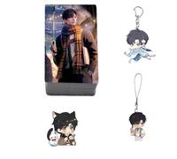 BJDhouse Love and deepspace Caleb Sylus LOMO Cards 50pcs Cosplay Game Card 57x86mm,Pin,Keychain, backpack chain, Mobile phone chain set of 4 Caleb apple (Zayne)