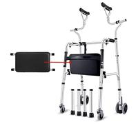 BJH Seniors Walker with Axillary Support, Folding Heavy Duty Aluminum Crutch with Wheels, Tall People Stand Upright Walker, Load 190kg Interesting