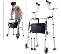BJH Seniors Walker with Axillary Support, Folding Heavy Duty Aluminum Crutch with Wheels, Tall People Stand Upright Walker, Load 190kg Interesting