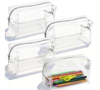 BJHYIZ 4 Pcs Pencil Case Clear, Large Clear Pencil Bag Pencils Case See Through Pencil Case Pencils Pouch Waterproof PVC Zippered Transparent for Toiletries Travel Exam