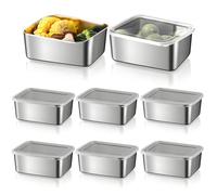 BJHYIZ 8PCS Stainless Steel Food Containers with Lids, 500ml Leak Proof Food Storage Container Box Pre Meat Container Salad Lunch Box Cheese Storage for Fridge Kitchen