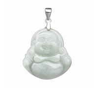 BJIMIDTI Jade Pendant Green Natural Real Laughing Buddha Necklace - Good Luck 925 Silver Chain Amulet Jewelry Gifts, 1.14*0.78 inches, Stone, chalcedony