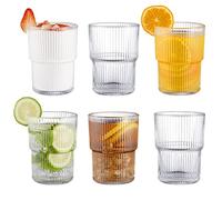 BJMEDYM Ribbed Glassesware 14 Oz Ripple Drinking Glasses Iced Coffee Glasses Glass Cup Set Of 6 Vintage Drinking Glasses Water Glasses Fluted Glassware Cocktail Glass Cute Glass Cups