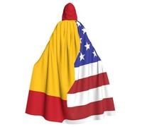 BJNGHKLN American Spain Flag Print Halloween Hooded Cloak For Adults - Wizard Witch Halloween Cape Cosplay Party Costume