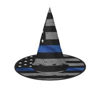 BJNGHKLN American Thin Blue Line Flag Print Halloween Witch Hat For Women Party Hat For Halloween Festivities Cosplay Costume Ensemble