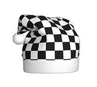 BJNGHKLN Black And White Checkered Print Santa Hat For Adults Festive Christmas Party Hat Xmas Holiday Decorations Hat