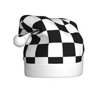 BJNGHKLN Black And White Plaid Print Santa Hat For Adults Festive Christmas Party Hat Xmas Holiday Decorations Hat