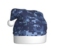 BJNGHKLN Blue Camouflage Pattern Print Santa Hat For Adults Festive Christmas Party Hat Xmas Holiday Decorations Hat