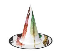 BJNGHKLN Colorful Hand Drawn Feathers On White Print Halloween Witch Hat For Women Party Hat For Halloween Festivities Cosplay Costume Ensemble