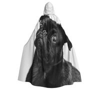 BJNGHKLN Cute Black Pug Dog Print Halloween Hooded Cloak For Adults - Wizard Witch Halloween Cape Cosplay Party Costume