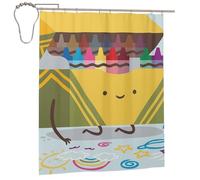 BJNGHKLN Cute Crayons Box Print Shower Curtain 182 X 152 Cm Bathroom Shower Curtain Waterproof Polyester Fabric Bathtub Curtain, Washable, Quick Dry, Bathtub Decor With 12 Hooks