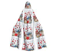 BJNGHKLN Cute Owl Print Halloween Hooded Cloak For Adults - Wizard Witch Halloween Cape Cosplay Party Costume