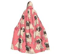 BJNGHKLN Funny Cartoon Pug Puppy Dog Print Halloween Hooded Cloak For Adults - Wizard Witch Halloween Cape Cosplay Party Costume