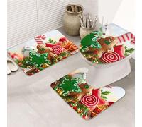 BJNGHKLN Gingerbread Man Candy Pattern 3 Piece Bathroom Rug Set - Non Slip Bath Mat + Toilet Contour Mat + O-Shaped Lid Cover For Home, Hotel, Guest Bathroom