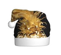 BJNGHKLN Gold Pineapple Print Santa Hat For Adults Festive Christmas Party Hat Xmas Holiday Decorations Hat