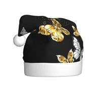 BJNGHKLN Gold White Butterflies Black Print Santa Hat For Adults Festive Christmas Party Hat Xmas Holiday Decorations Hat