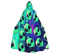 BJNGHKLN Green Aliens Print Halloween Hooded Cloak For Adults - Wizard Witch Halloween Cape Cosplay Party Costume
