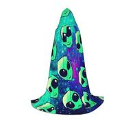 BJNGHKLN Halloween Floor Length Hooded Cape Green Aliens Print Long Hooded Cape For Teen